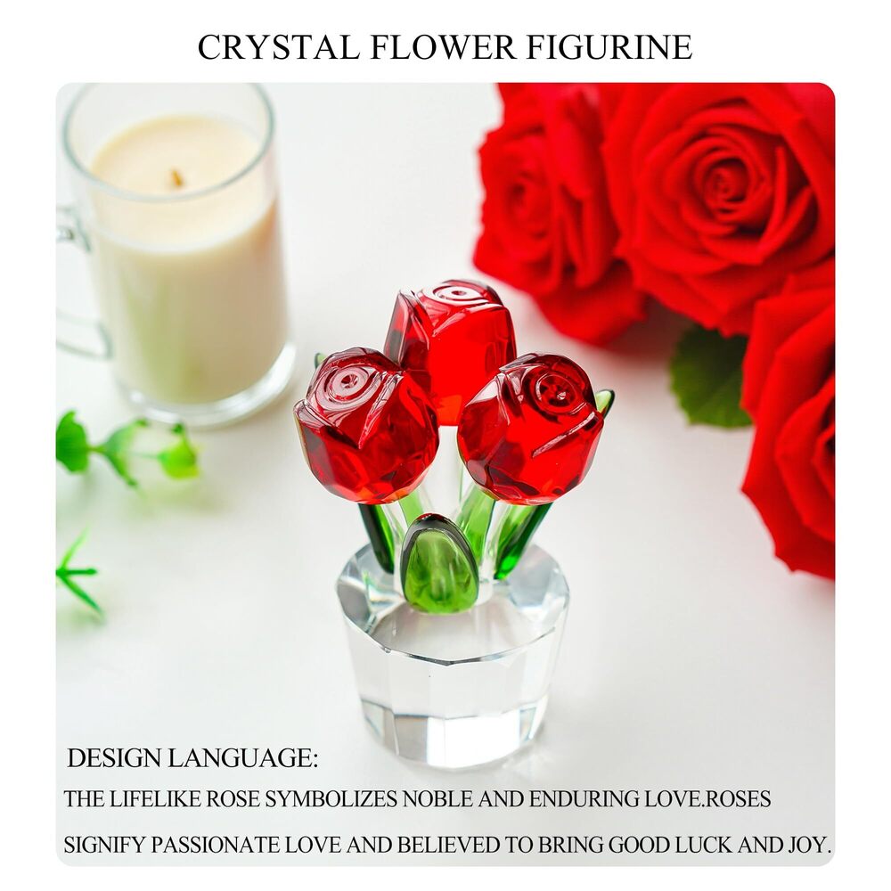 6014 Crystal Rose Bouquet Figurine and Pink Crystal Flower Ornament - Picture 6 of 9